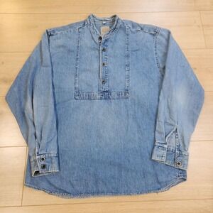Wah Maker Bib Shirt Mens Medium Blue Denim Long Sleeve Band Collar Western